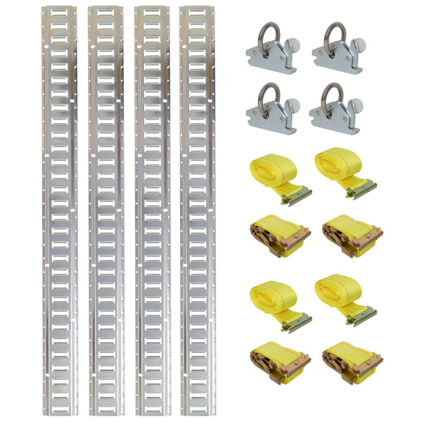 English Elm 12pcs Steel E Track Rail Anchor Ratchet Strap Kit for Trailers Vans Garages W465P262574
