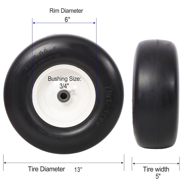 English Elm 2pcs Flat Free Polyurethane Foam Lawn Mower Tires 13x5x6 Zero Turn Ready W465P266297