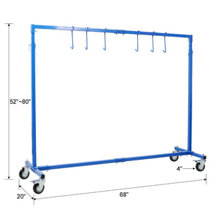 English Elm Adjustable Steel Rolling Paint Rack with 6 Hooks for Auto Body Shop Drying Work W465P266869