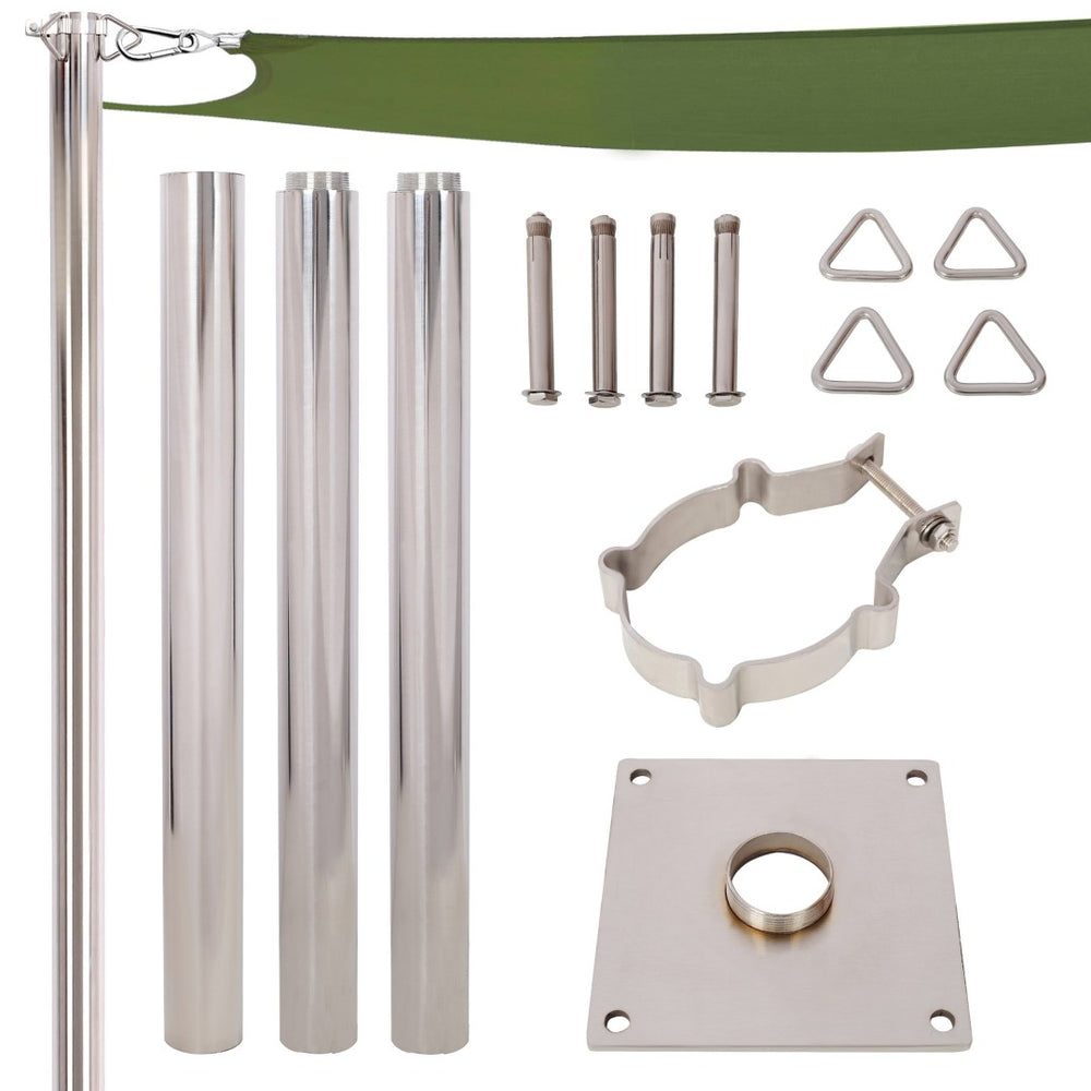 English Elm 8Ft Stainless Steel Shade Sail Pole with Base Plate for Patio Garden Yard Use W465P272032