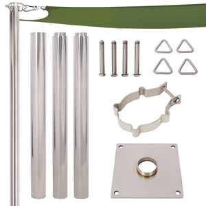 English Elm 8Ft Stainless Steel Shade Sail Pole with Base Plate for Patio Garden Yard Use W465P272032