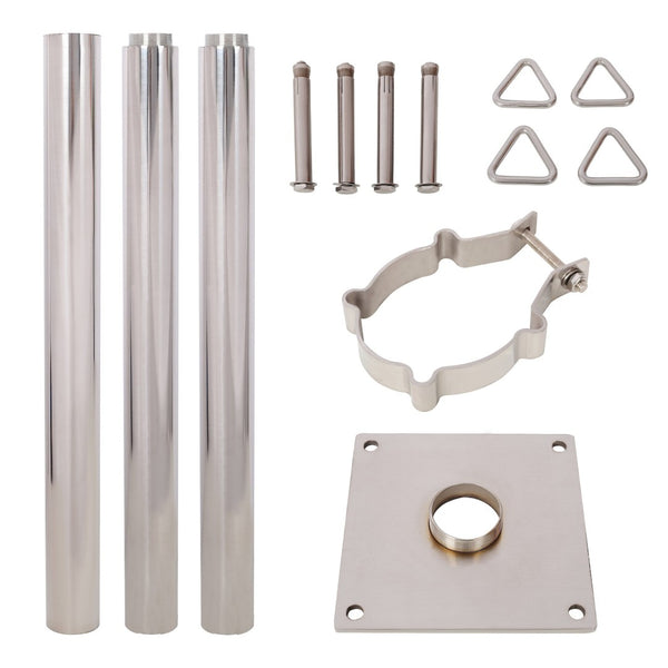 English Elm 8Ft Stainless Steel Shade Sail Pole with Base Plate for Patio Garden Yard Use W465P272032