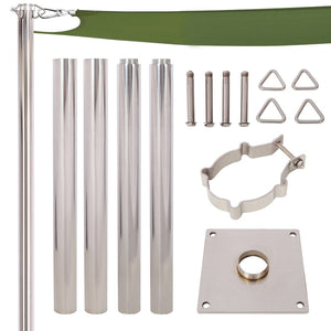 English Elm 12Ft Stainless Steel Shade Sail Pole with Base Plate for Outdoor Patio Garden Use W465P272035