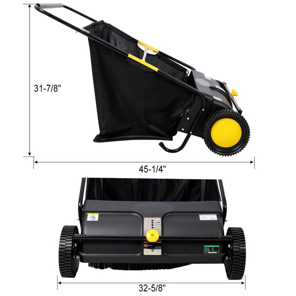 English Elm Hand Push Lawn Sweeper with 26 Inch Wide Path and 7 Cu Ft Bag for Yard Cleanup W465P283140