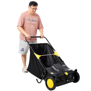English Elm Hand Push Lawn Sweeper 21 Inch Four Brush Yard Cleaner with 3.5 Cu Ft Hopper W465P283143