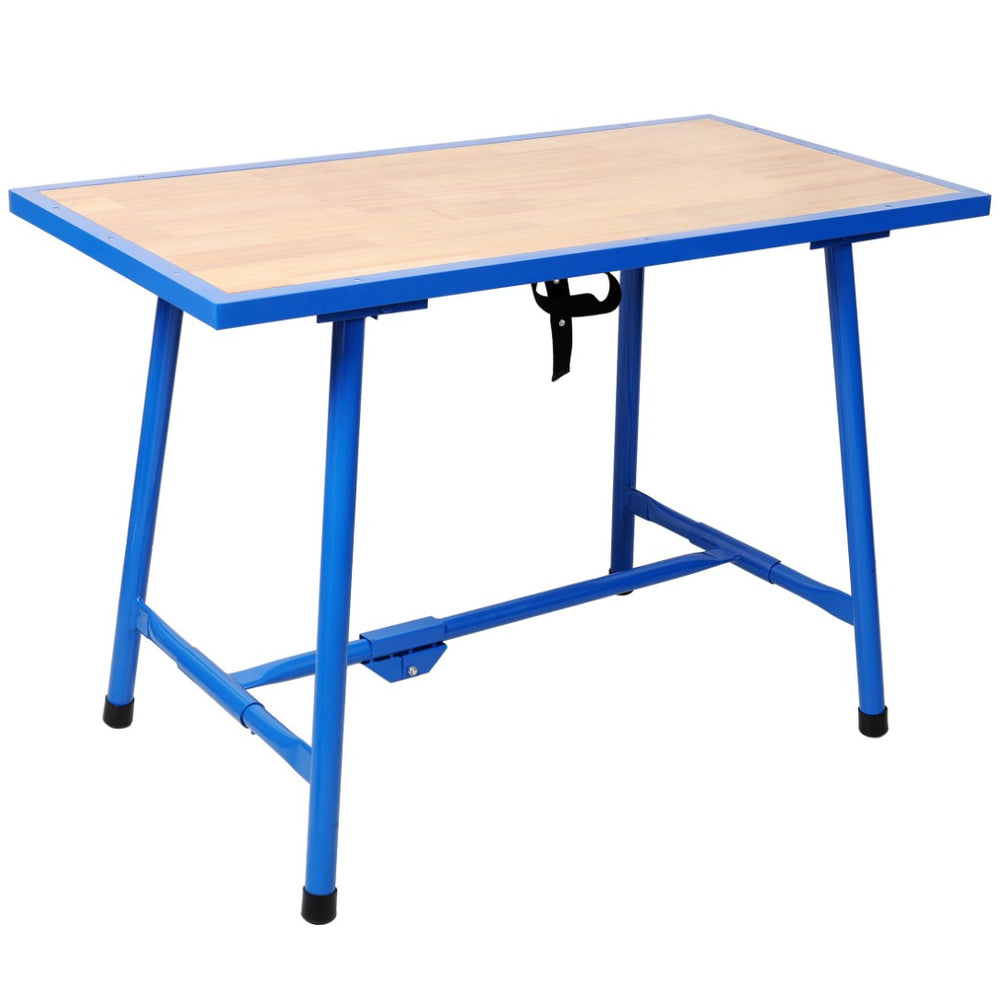 English Elm Foldable Steel Frame Workshop Bench with Wood Surface and 660lb Heavy Duty Capacity W465P298822