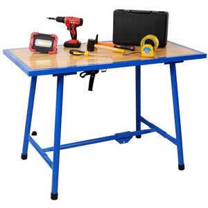 English Elm Foldable Steel Frame Workshop Bench with Wood Surface and 660lb Heavy Duty Capacity W465P298822