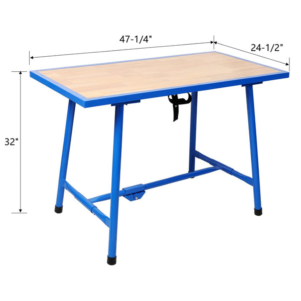 English Elm Foldable Steel Frame Workshop Bench with Wood Surface and 660lb Heavy Duty Capacity W465P298822
