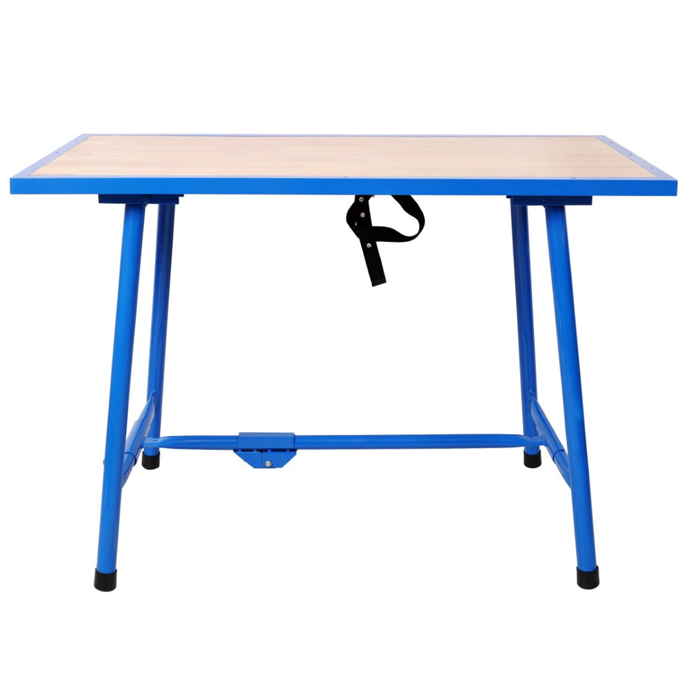 English Elm Foldable Steel Frame Workshop Bench with Wood Surface and 660lb Heavy Duty Capacity W465P298822