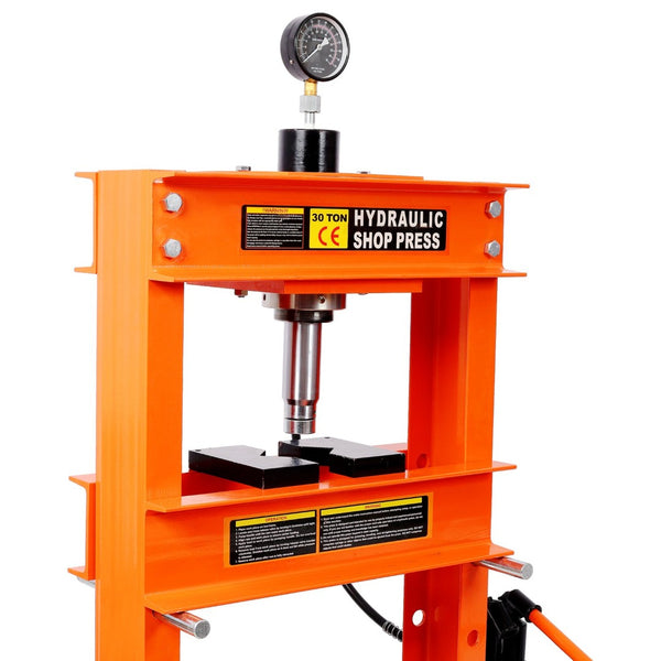 English Elm 30 Ton H-frame Hydraulic Shop Press with Adjustable Height Gauge for Garage Use W465P304919