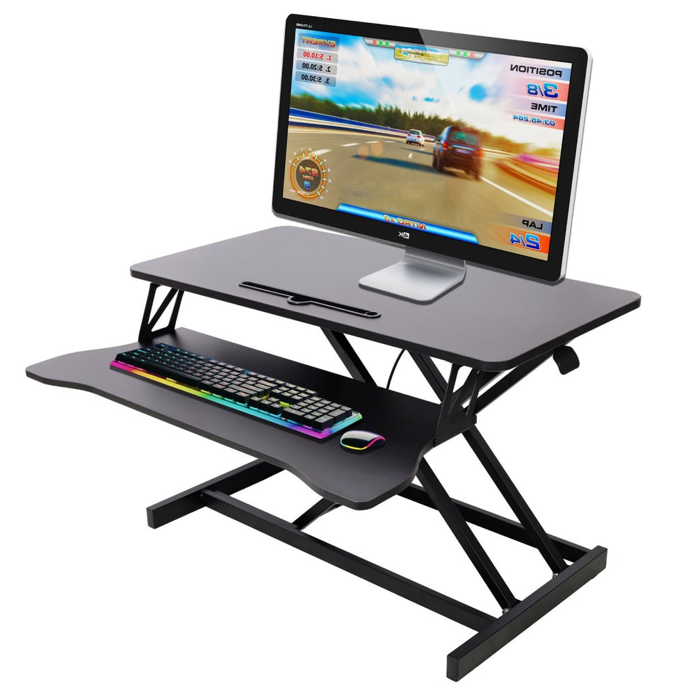 English Elm Adjustable Sit Stand Desk Converter with Gas Spring and Sliding Keyboard Tray Black W465P318123