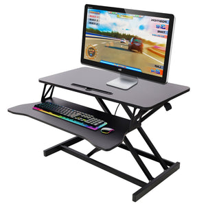 English Elm Adjustable Sit Stand Desk Converter with Gas Spring and Sliding Keyboard Tray Black W465P318123