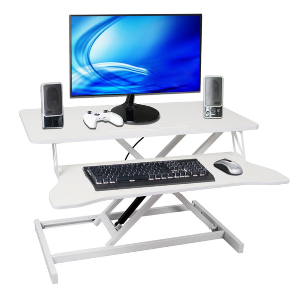 English Elm Adjustable Sit Stand Desk Converter with Gas Spring and Sliding Keyboard Tray White W465P318124