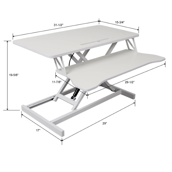 English Elm Adjustable Sit Stand Desk Converter with Gas Spring and Sliding Keyboard Tray White W465P318124