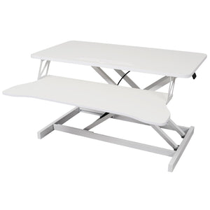 English Elm Adjustable Sit Stand Desk Converter with Gas Spring and Sliding Keyboard Tray White W465P318124