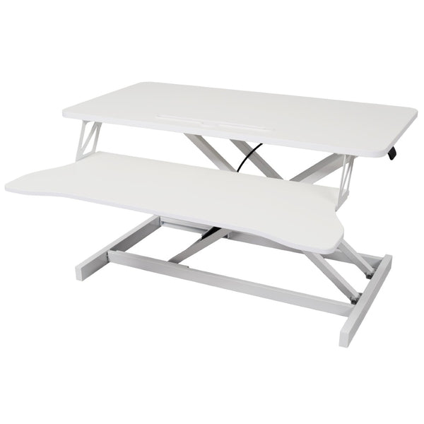 English Elm Adjustable Sit Stand Desk Converter with Gas Spring and Sliding Keyboard Tray White W465P318124