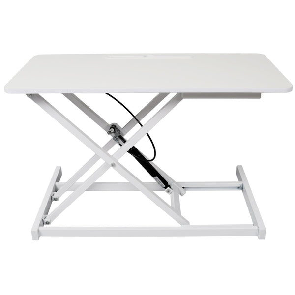 English Elm Adjustable Sit Stand Desk Converter with Gas Spring and Sliding Keyboard Tray White W465P318124
