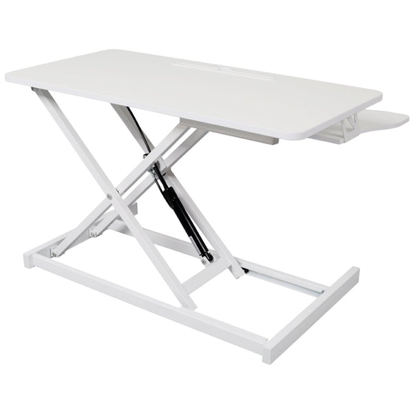 English Elm Adjustable Sit Stand Desk Converter with Gas Spring and Sliding Keyboard Tray White W465P318124