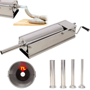 English Elm 7l/15lbs Horizontal Stainless Steel Sausage Stuffer Manual with Four Filling Nozzles W465P320411