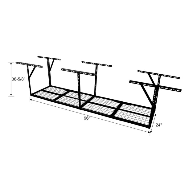 English Elm 2x8ft Overhead Garage Storage Rack Heavy Duty Steel Ceiling Mount 400lb Capacity Black W465P325872