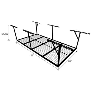 English Elm 3x8ft Overhead Garage Ceiling Storage Rack Heavy Duty Metal 600 Lb Adjustable Mount Black W465P325873