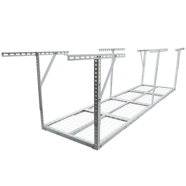 English Elm 2x8ft Overhead Garage Storage Rack Heavy Duty Steel Ceiling Mount 400lb Capacity White W465P325878