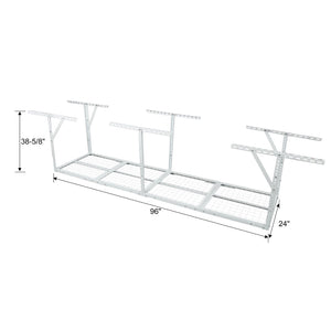 English Elm 2x8ft Overhead Garage Storage Rack Heavy Duty Steel Ceiling Mount 400lb Capacity White W465P325878