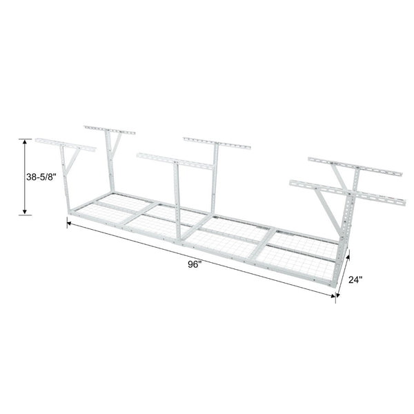 English Elm 2x8ft Overhead Garage Storage Rack Heavy Duty Steel Ceiling Mount 400lb Capacity White W465P325878