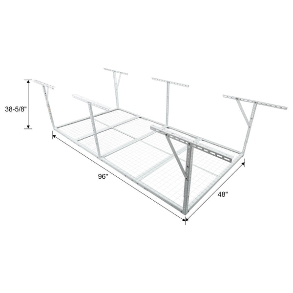 English Elm 4x8ft Overhead Garage Ceiling Rack Heavy Duty Steel 600 Lb Adjustable Storage White W465P325882