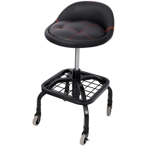 English Elm Rolling Mechanic Stool Heavy Duty Padded Swivel Seat Adjustable for Garage Workshop W465P327703
