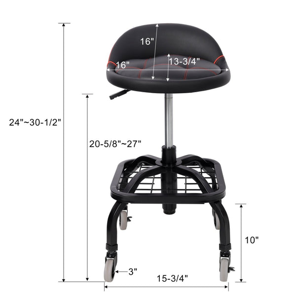 English Elm Rolling Mechanic Stool Heavy Duty Padded Swivel Seat Adjustable for Garage Workshop W465P327703