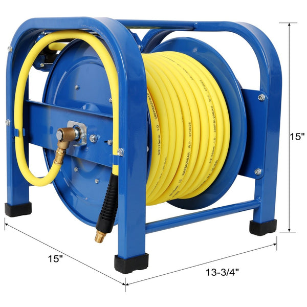 English Elm Retractable Steel Air Hose Reel 100 Foot Spring Driven Heavy Duty Shop Grade W465P332870