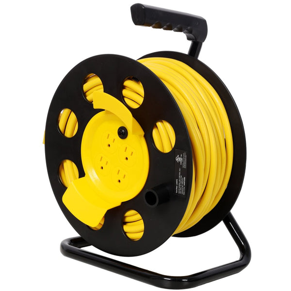 English Elm 100ft Retractable Extension Cord Reel with 4 Grounded Outlets and Heavy Duty 12awg Wire W465P332980