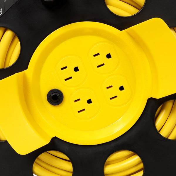 English Elm 100ft Retractable Extension Cord Reel with 4 Grounded Outlets and Heavy Duty 12awg Wire W465P332980