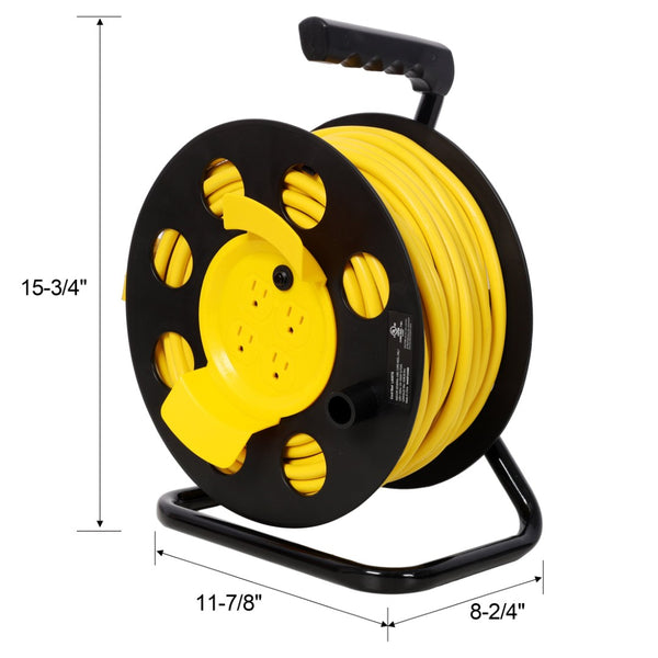 English Elm 100ft Retractable Extension Cord Reel with 4 Grounded Outlets and Heavy Duty 12awg Wire W465P332980