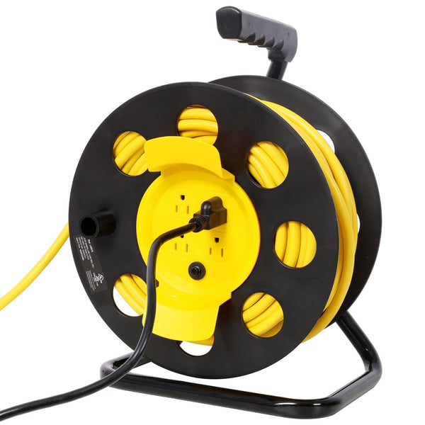 English Elm 100ft Retractable Extension Cord Reel with 4 Grounded Outlets and Heavy Duty 12awg Wire W465P332980