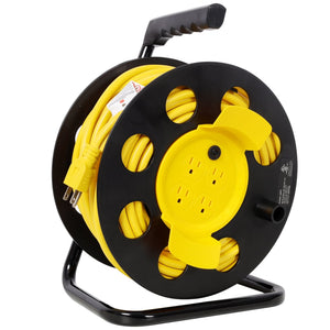 English Elm 100ft Retractable Extension Cord Reel with 4 Grounded Outlets and Heavy Duty 12awg Wire W465P332980