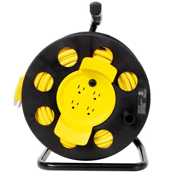 English Elm 100ft Retractable Extension Cord Reel with 4 Grounded Outlets and Heavy Duty 12awg Wire W465P332980