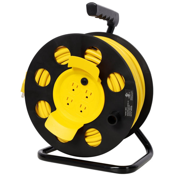 English Elm 100ft Retractable Extension Cord Reel with 4 Grounded Outlets and Heavy Duty 12awg Wire W465P332980
