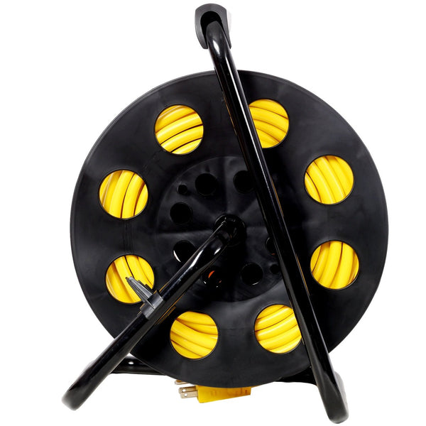 English Elm 100ft Retractable Extension Cord Reel with 4 Grounded Outlets and Heavy Duty 12awg Wire W465P332980