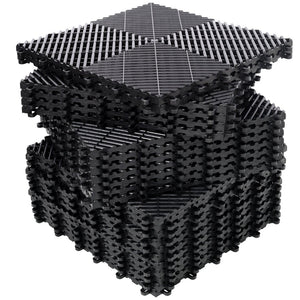 English Elm 25pcs Polypropylene Interlocking Drainage Floor Tiles for Garage Patio Shower Areas Black W465P347244