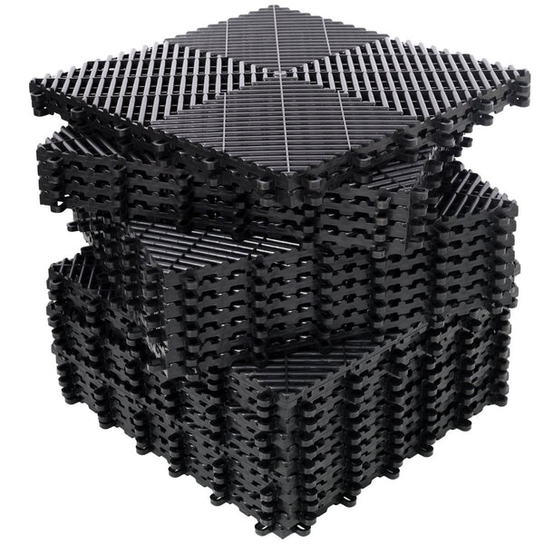 English Elm 25pcs Polypropylene Interlocking Drainage Floor Tiles for Garage Patio Shower Areas Black W465P347244