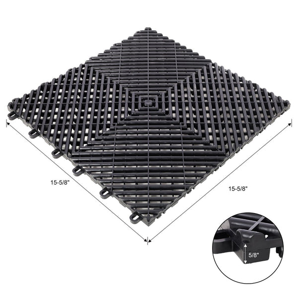 English Elm 25pcs Polypropylene Interlocking Drainage Floor Tiles for Garage Patio Shower Areas Black W465P347244
