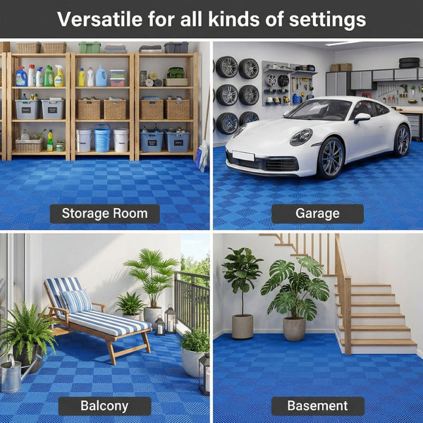 English Elm 25pcs Polypropylene Interlocking Drainage Floor Tiles for Garage Patio Shower Areas Blue W465P347247