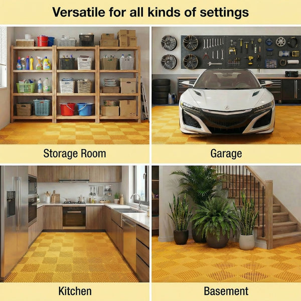 English Elm 25pcs Polypropylene Interlocking Drainage Floor Tiles for Garage Patio Shower Areas Yellow W465P347248