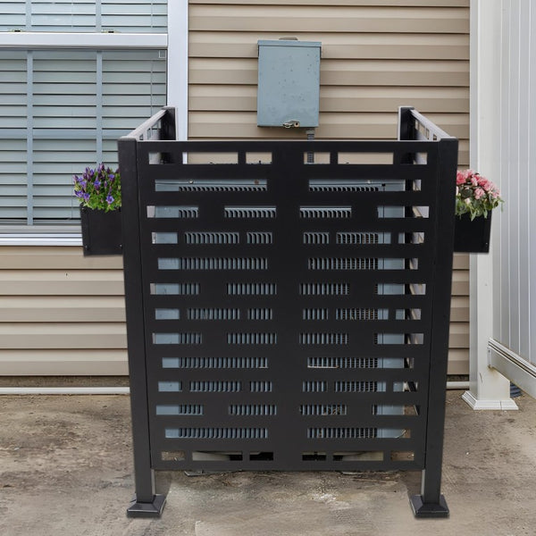 English Elm 3*3Ft Galvanized Steel Outdoor Privacy Screen with Planter Boxes for AC Units W465P347419