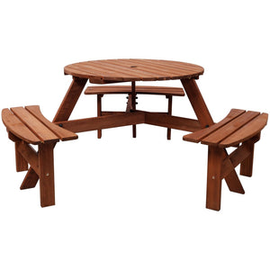 English Elm Wooden Round Fir Kids Picnic Table with Three Built-in Benches and Umbrella Hole W465P360977
