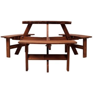 English Elm Wooden Round Fir Kids Picnic Table with Three Built-in Benches and Umbrella Hole W465P360977
