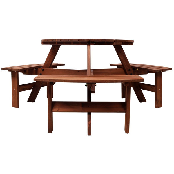 English Elm Wooden Round Fir Kids Picnic Table with Three Built-in Benches and Umbrella Hole W465P360977