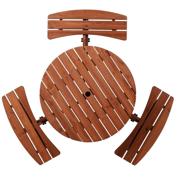English Elm Wooden Round Fir Kids Picnic Table with Three Built-in Benches and Umbrella Hole W465P360977
